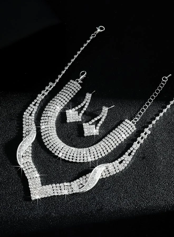 تايك تو طقم مجوهرات 3 قطع عقد وسوار وأقراط منمقة